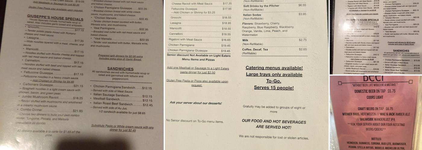 Giuseppe's Menu