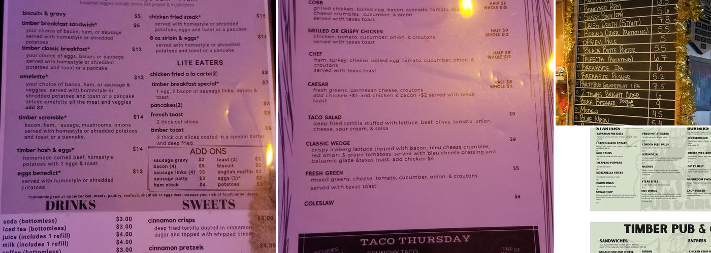 Timber Pub & Grub Menu