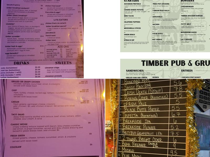 Timber Pub & Grub Menu