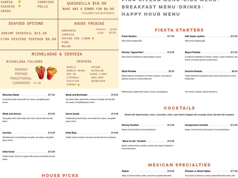 Tacos & Cerveza Pura Vida Menu