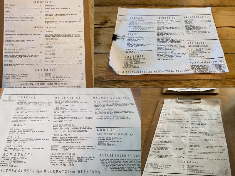 Homeground Coffee + Kitchen Menu