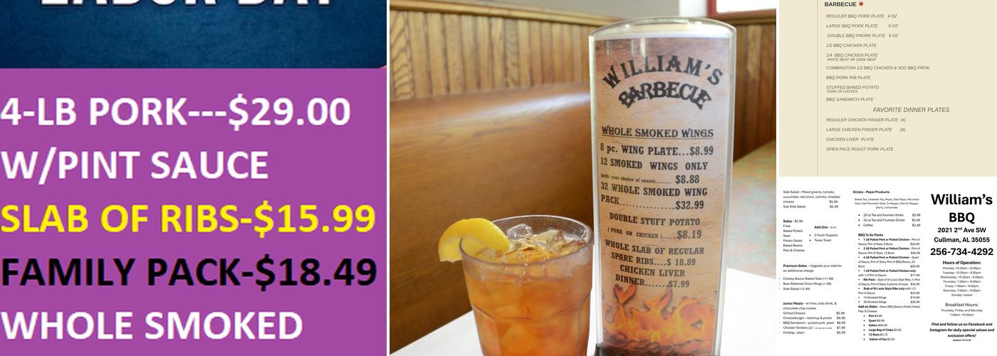 Williams Barbecue Menu