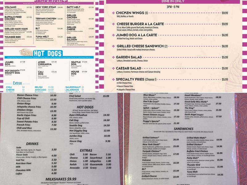 Peggy Sue's Maui Menu