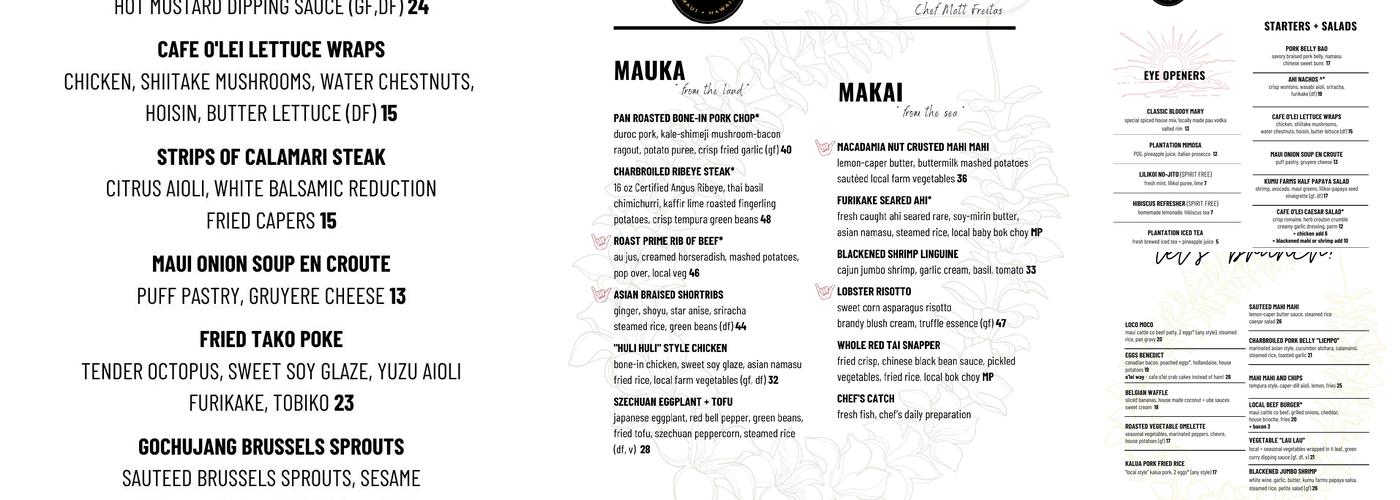 Cafe O'Lei Kihei Menu