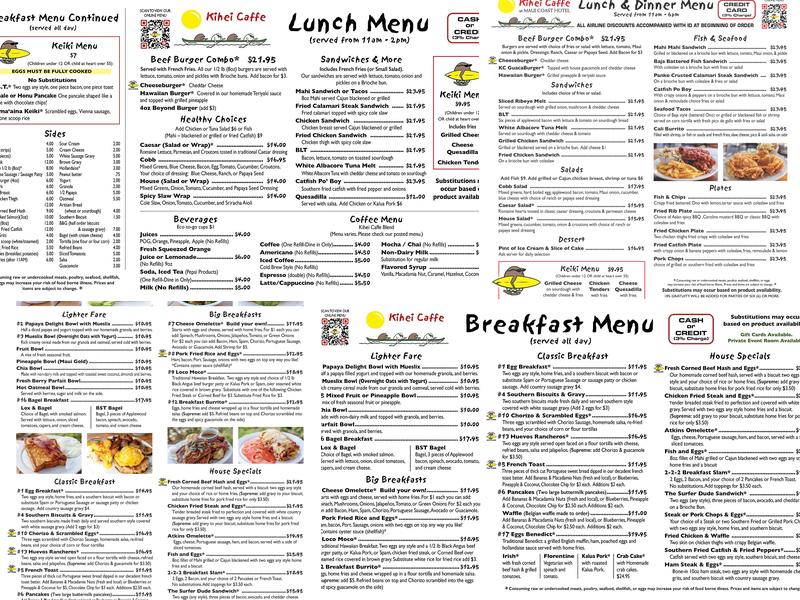 Kihei Caffe Menu