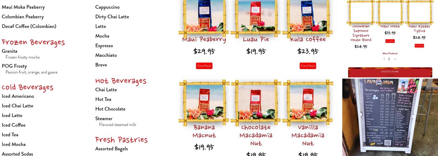 Lava Java Coffee Roasters of Maui Menu