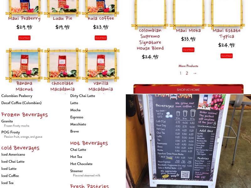 Lava Java Coffee Roasters of Maui Menu