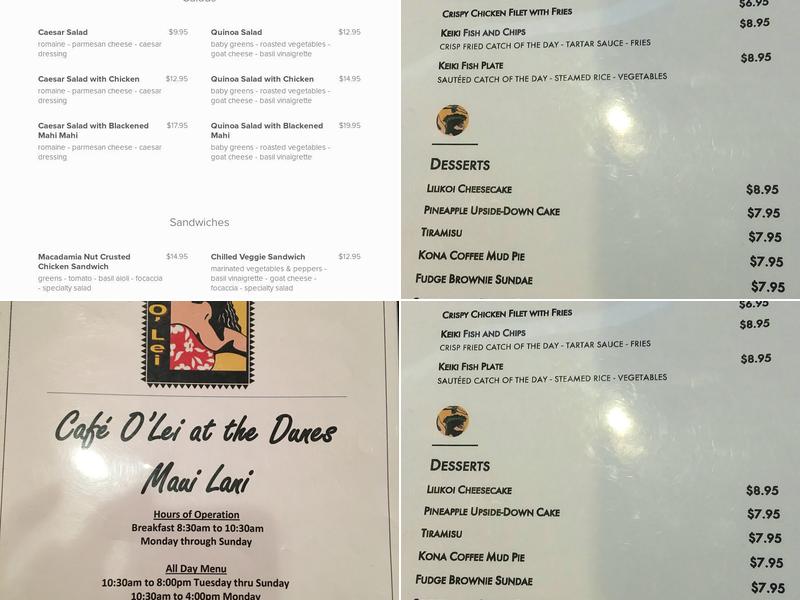 Cafe O'Lei At the Dunes Menu