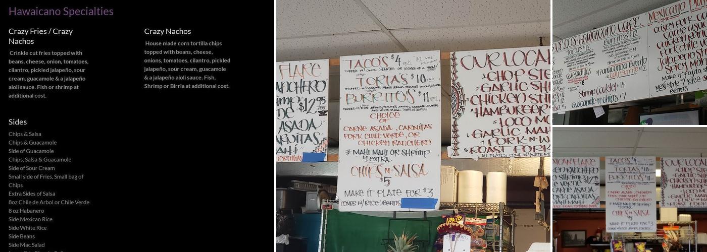 Acevedo's Hawaicano Cafe Menu