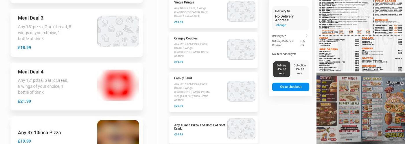 Dream's Pizza and Kebab Menu