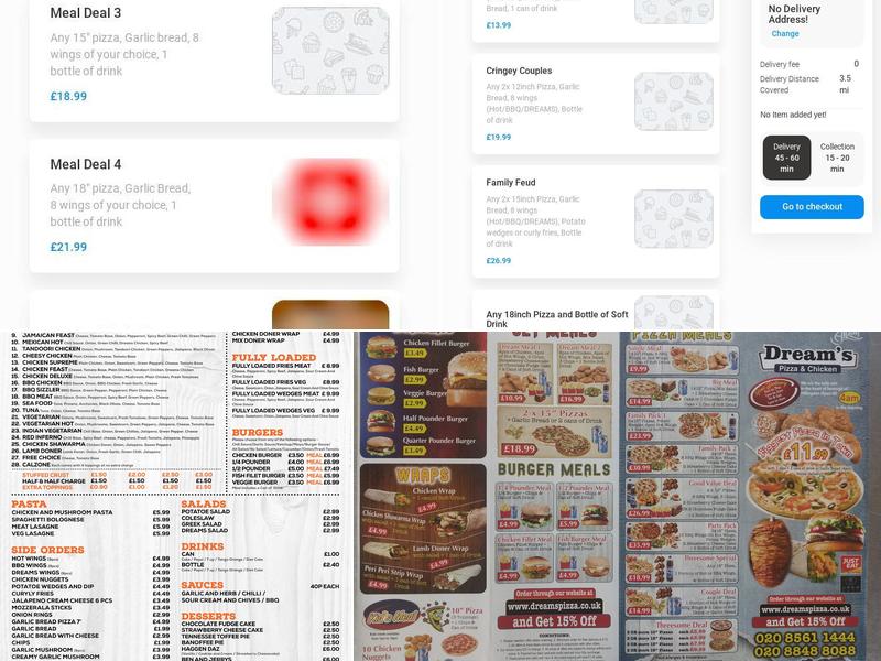 Dream's Pizza and Kebab Menu