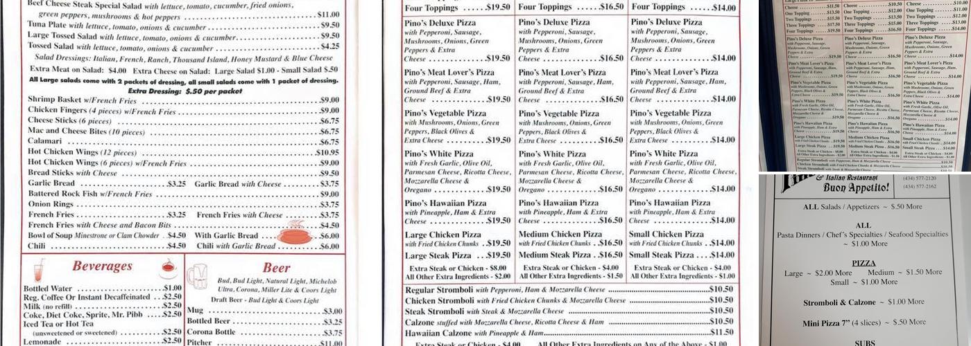 Pino's Pizza & Restaurant Menu