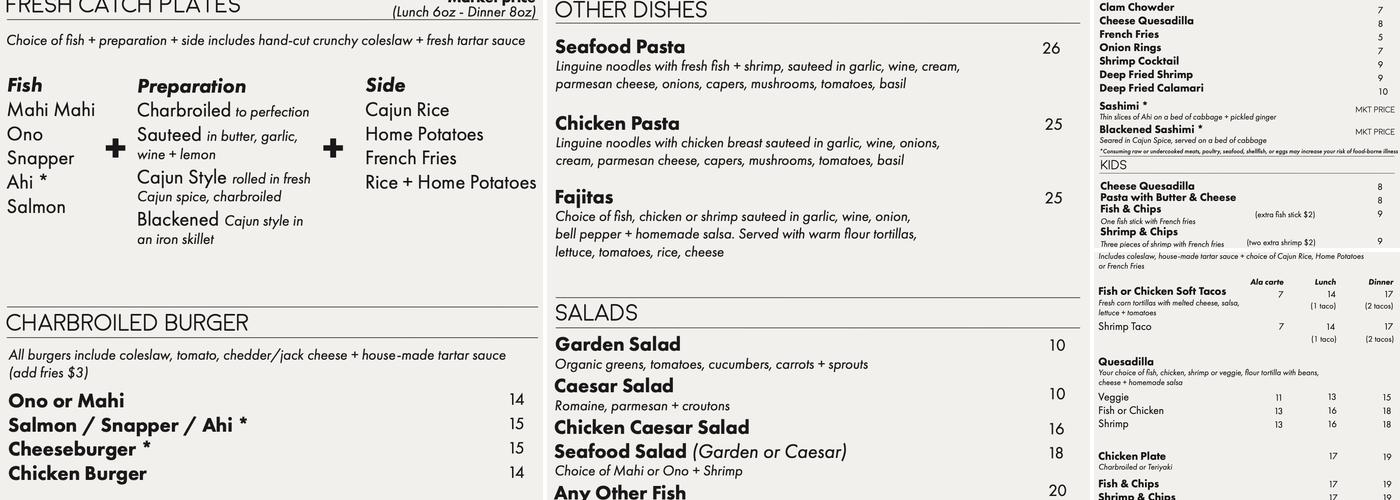 Paia Fish Market South Side Menu