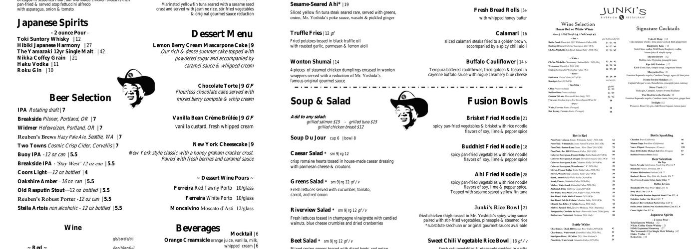 Riverview Restaurant Menu