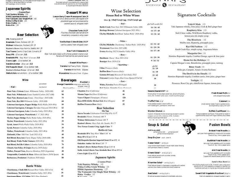 Riverview Restaurant Menu