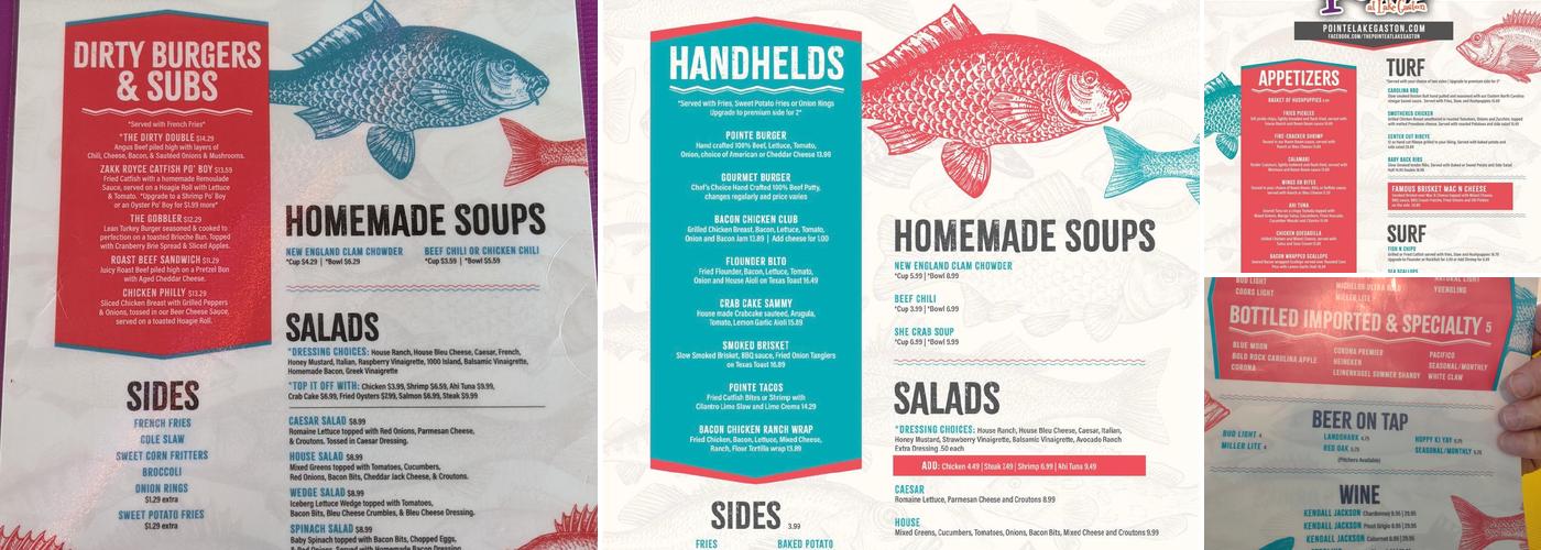 The Pointe at Lake Gaston Menu