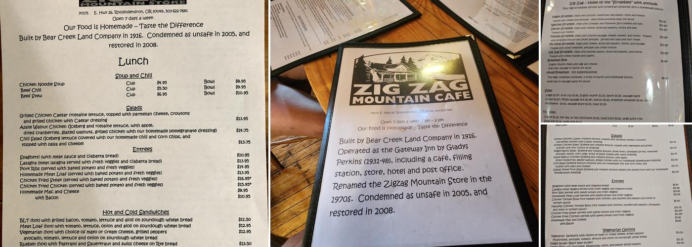 Zigzag Mountain Cafe Menu