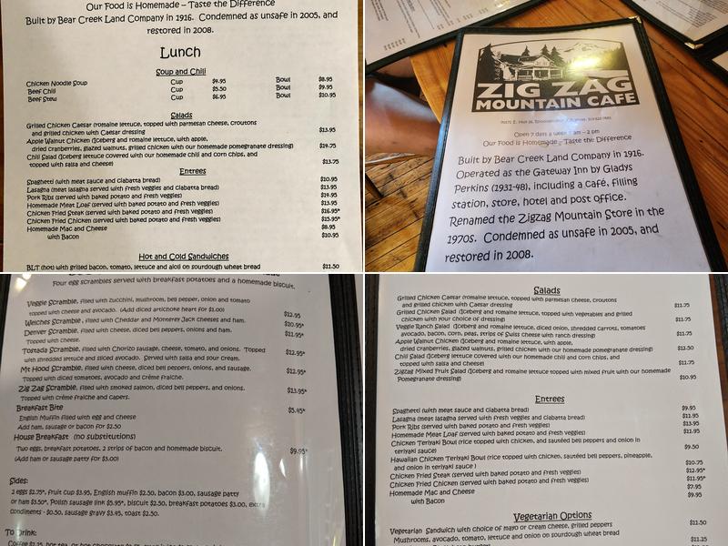 Zigzag Mountain Cafe Menu