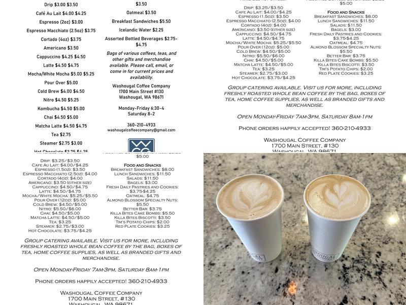 Washougal Coffee Company Menu