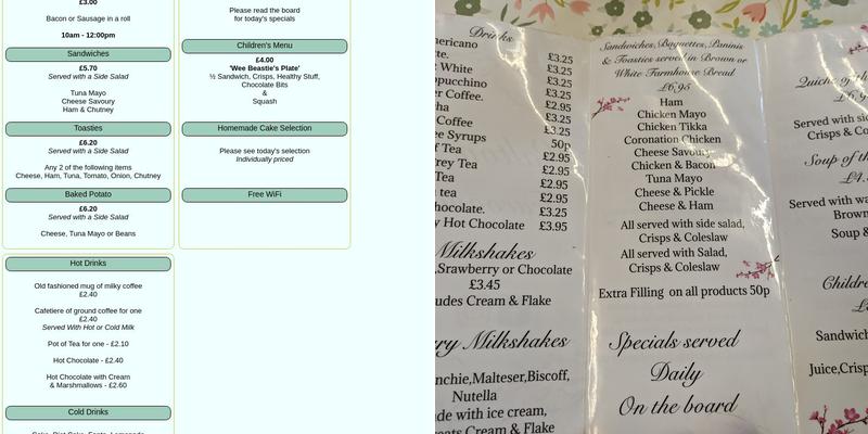 Walton tearoom Menu