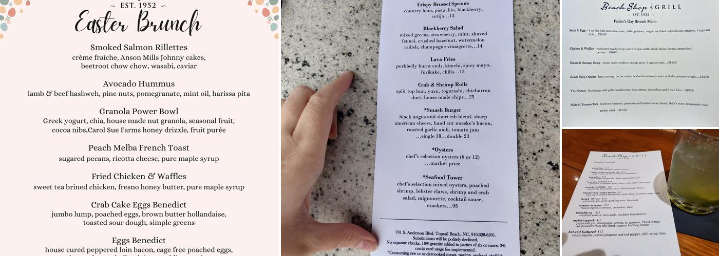 Beach Shop & Grill Menu