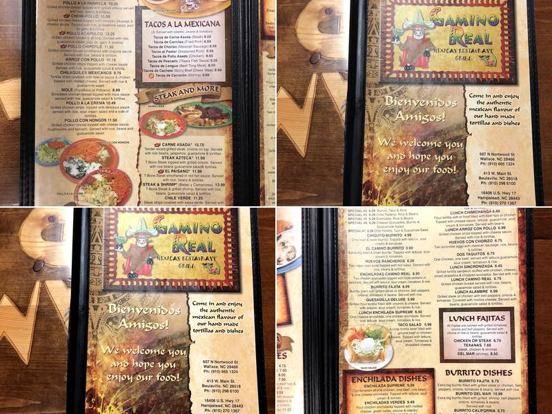 Camino Real Mexican Bar & Grill Menu