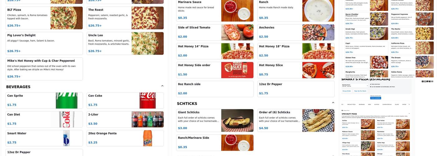 Sparky's Pizza: Estacada Menu