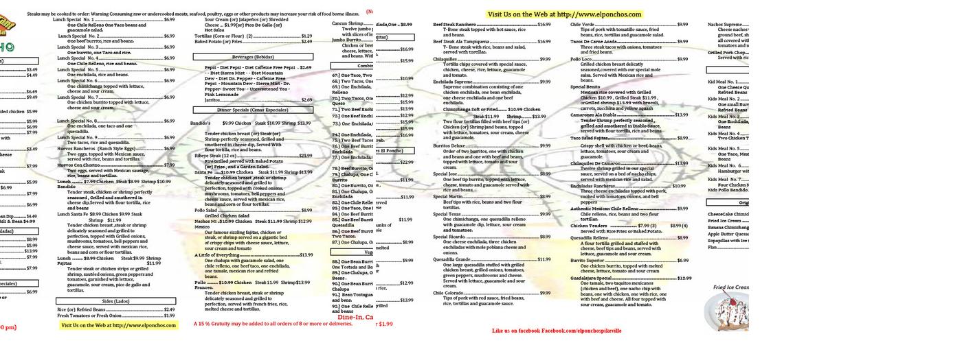 El Poncho Mexican Restaurant Menu