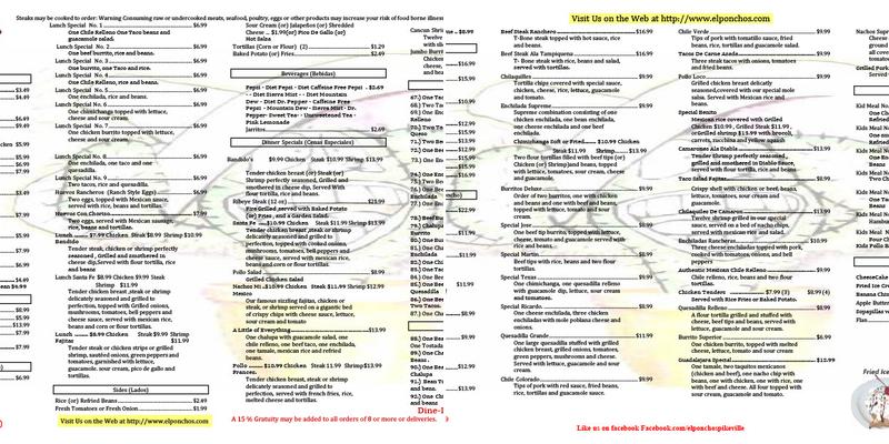 El Poncho Mexican Restaurant Menu