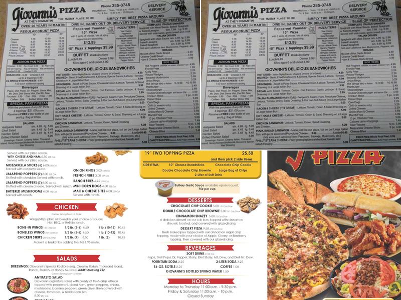 Giovanni's Pizza Menu
