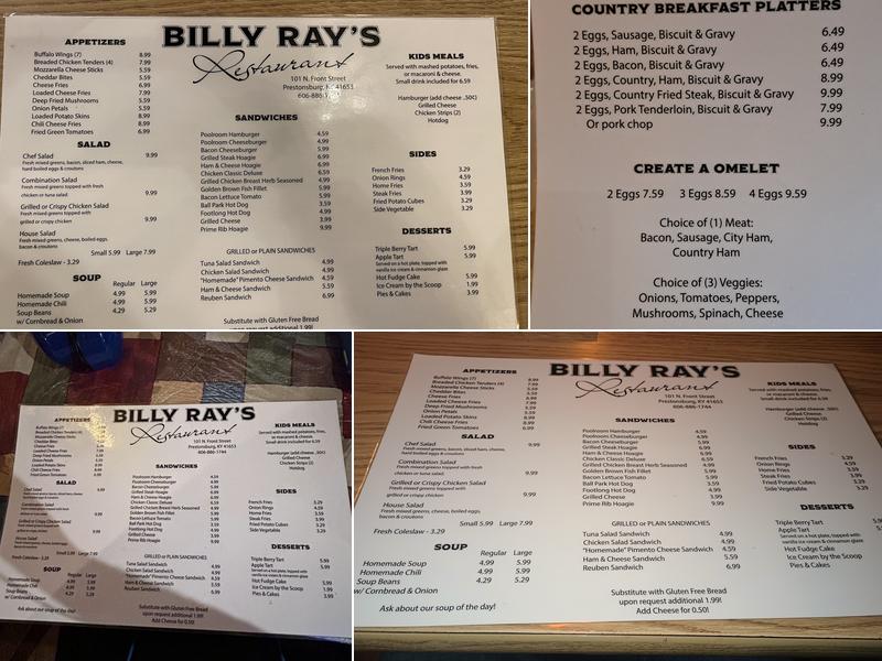 Billy Ray's Restaurant Menu