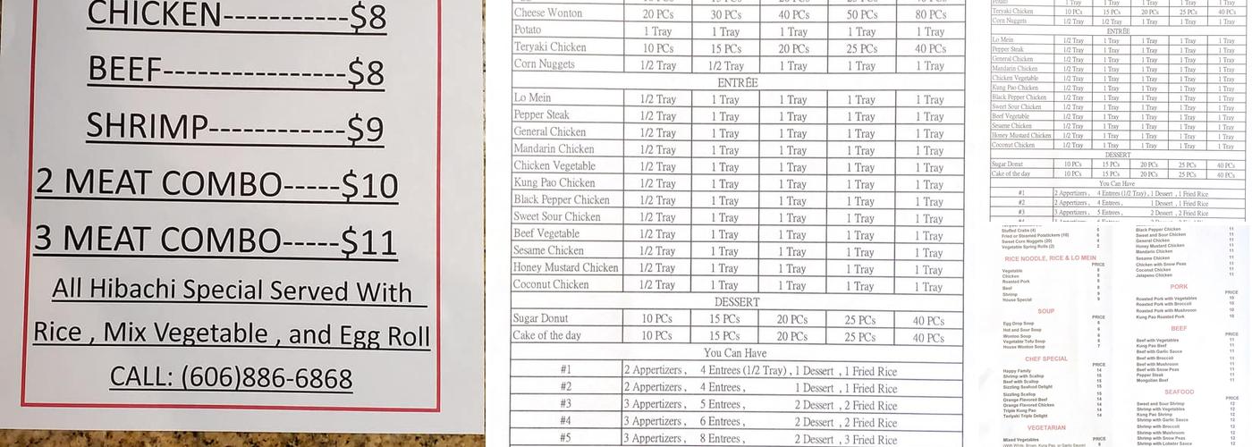 Peking Chinese Buffet Menu