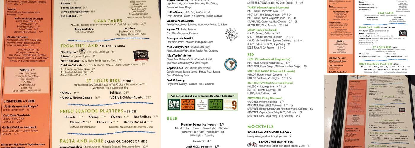 Daddy Mac's Beach Grille Menu