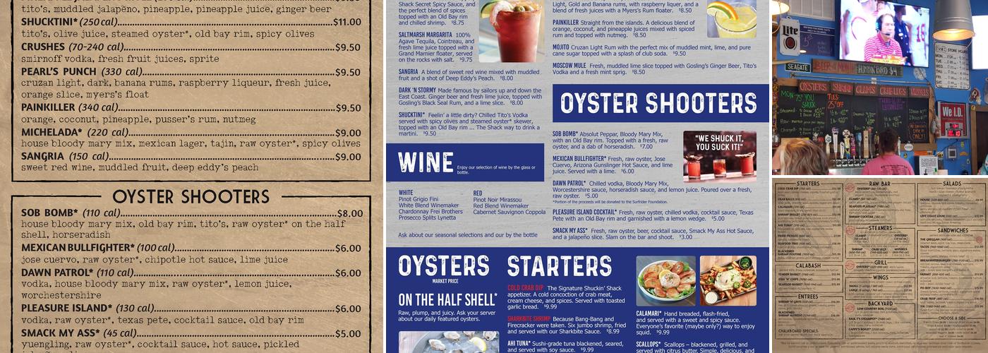 Shuckin' Shack Oyster Bar Menu