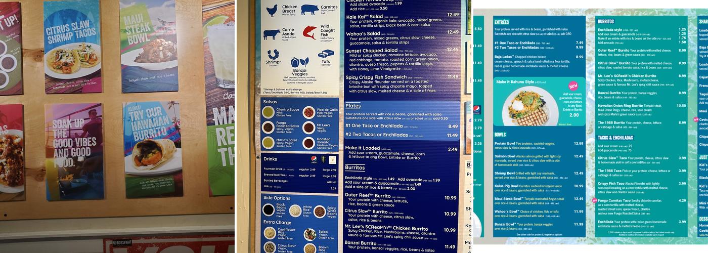 Wahoo's Fish Taco Menu