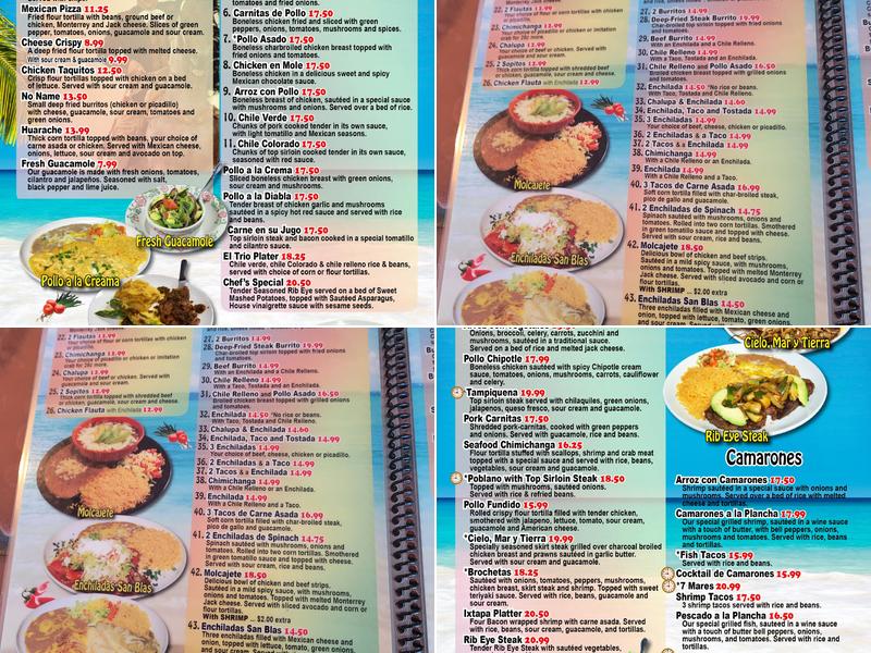 San Blas Mexican Restaurant Menu