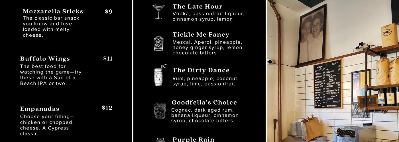 Cypress Cafe & Bar Menu