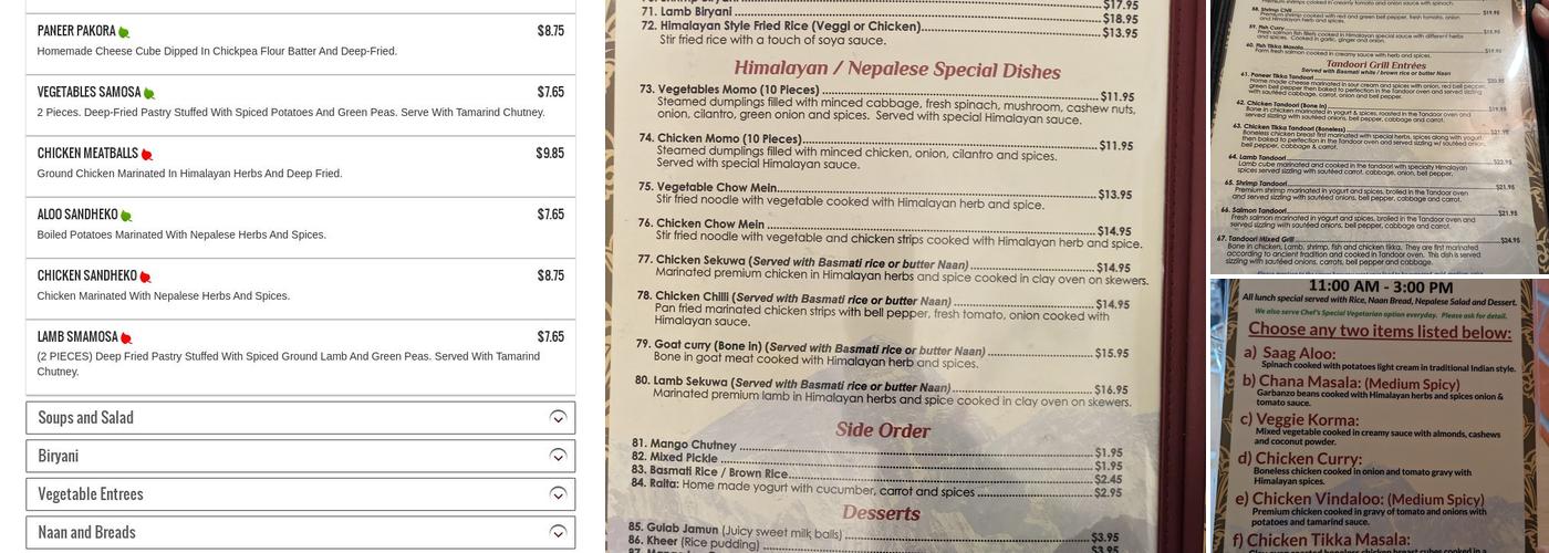 Himalayan Grill Menu
