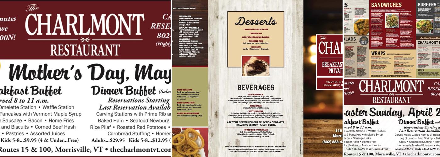 Charlmont Restaurant and Pub Menu