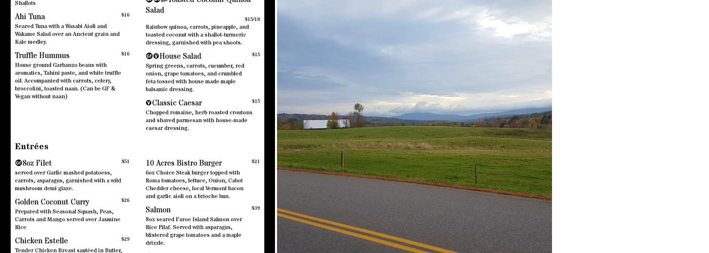 The Bistro at Ten Acres Menu