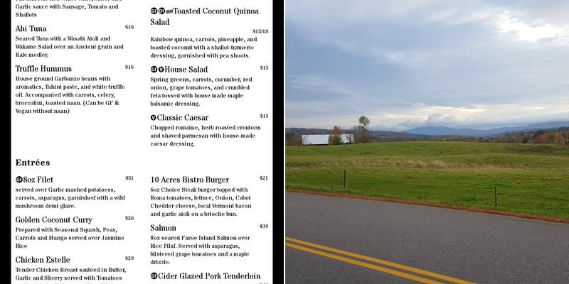 The Bistro at Ten Acres Menu