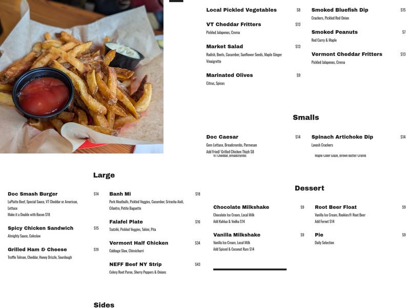 Doc Ponds Menu
