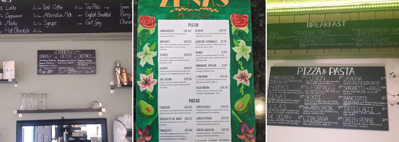 Zena’s Bistro Cafe Menu