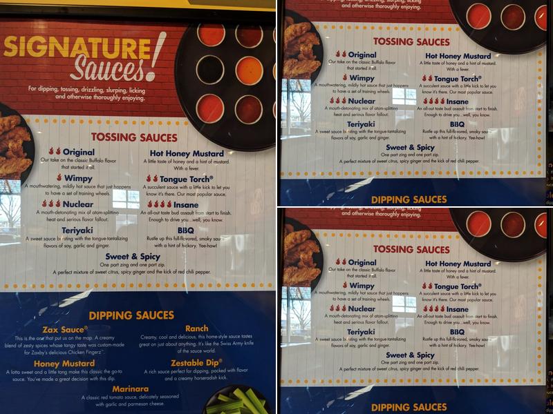 Zaxbys Chicken Fingers & Buffalo Wings Menu