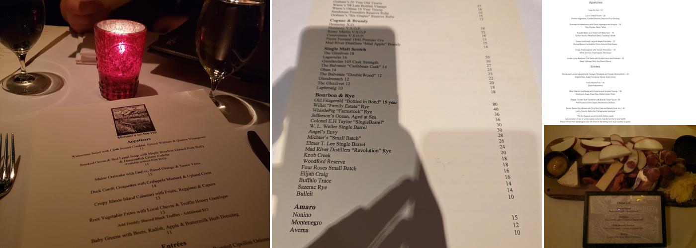 Michael's on the Hill Menu