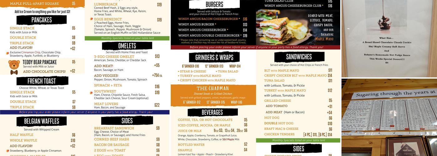 Stuart & John's Sugar House Menu