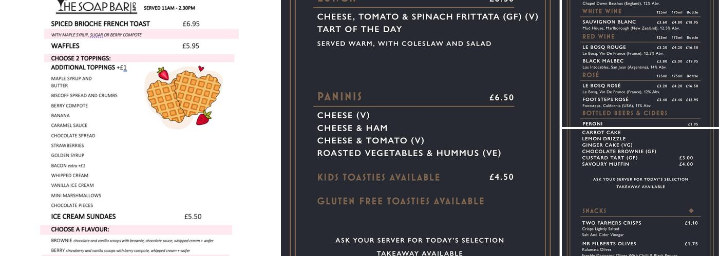 The Soap Bar Café Menu