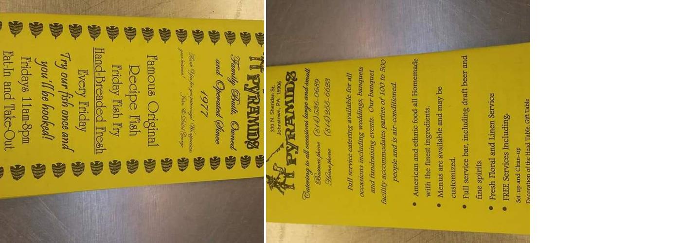 Pyramid's Lounge and Catering Menu