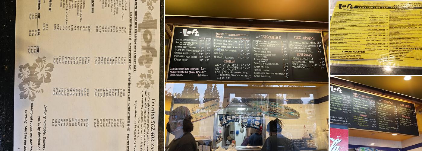 Loft Hawaiian Grill Menu