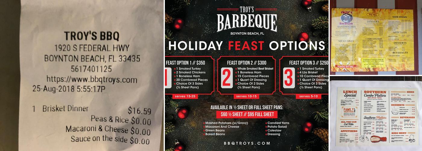 Troy's Barbeque Menu